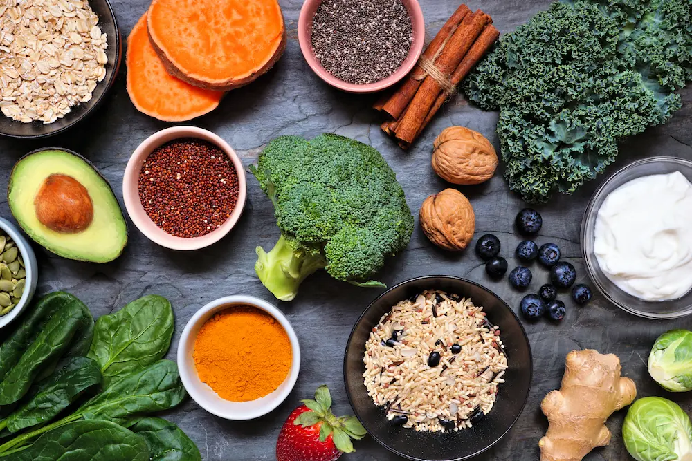 vegetables, grains, and yogurt